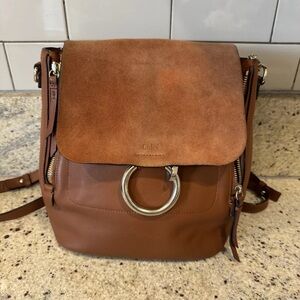 Chloé Brown Leather Suede Flap Backpack